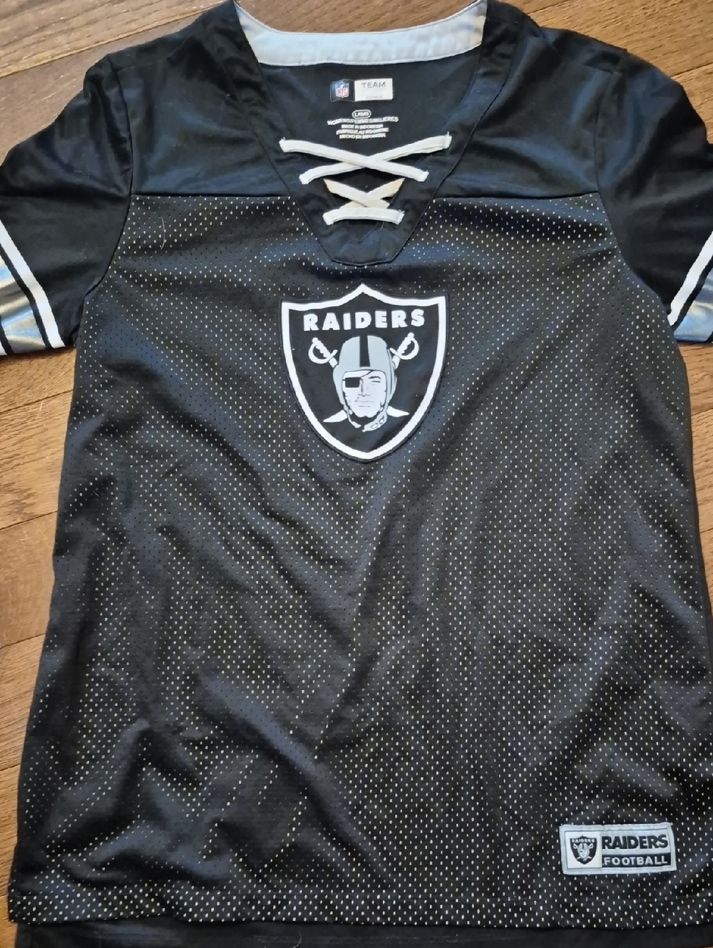 NFL Raiders Black & Silver Lace-Up Football Top